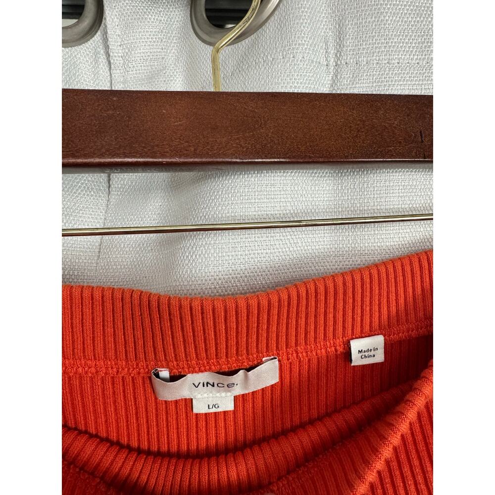Vince Ribbed Midi Skirt Orange Knit Pencil Stretch L - Picture 4 of 4